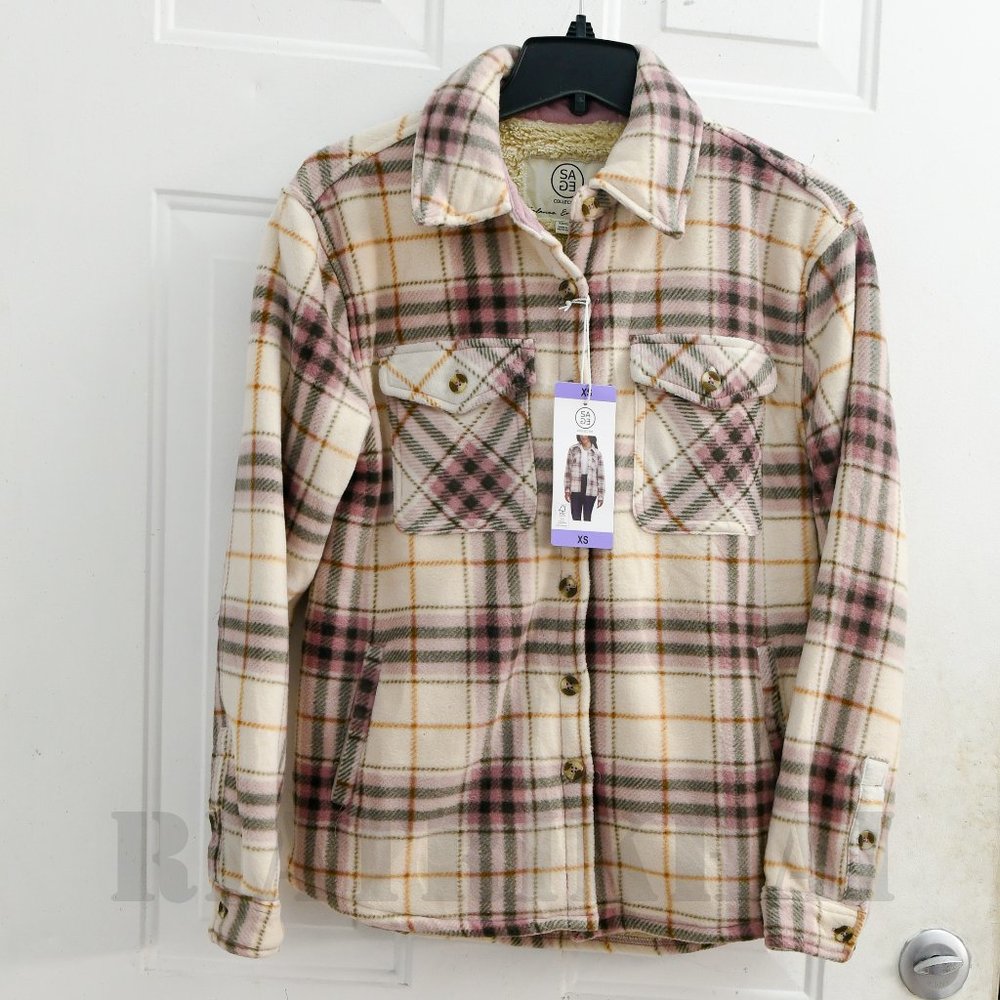 PINK NW T Sage Ladies' Plush Plaid Shirt Jacket - Picture 2 of 6